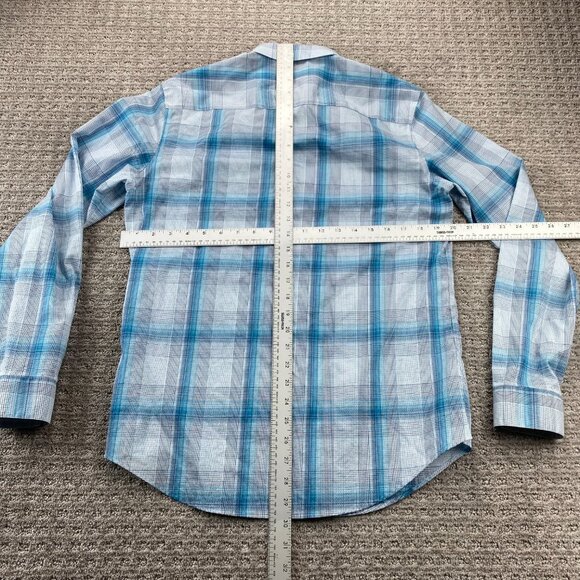 Calvin Klein Infinite Cool Shirt Men Medium M Blue White Plaid Button Up Polo - Picture 5 of 7